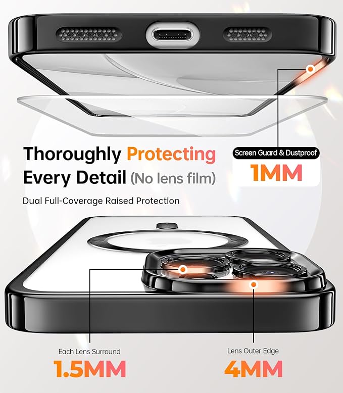 Meifigno Designed for iPhone 16 Pro Case 6.3", [Glitter Card & Wrist Strap] [Compatible with MagSafe] [2X Screen Protectors] Surround Lens Protection Designed for 16 Pro Case, Black Titanium