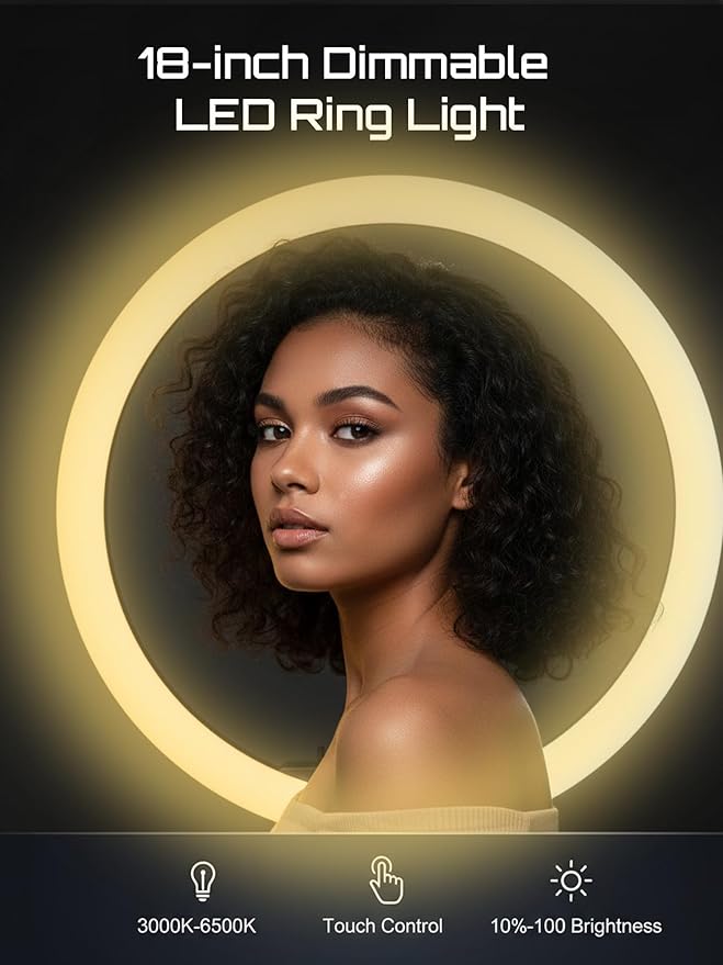 Upgraded 18 inch LED Ring Light Kit with Tripod,CRI≥95, 3000K-6000K Adjustable Brightness & Color Temp, Phone Holder & Remote for Live Streaming, YouTube, TikTok, Photography, Makeup
