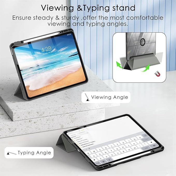 Soke for New iPad Air 13 Inch Case (M3 2025/M2 2024) with Pencil Holder, [Auto Wake/Sleep + Camera Protection] Shockproof Cover with Clear Transparent Back for Apple iPad Pro 12.9", Black