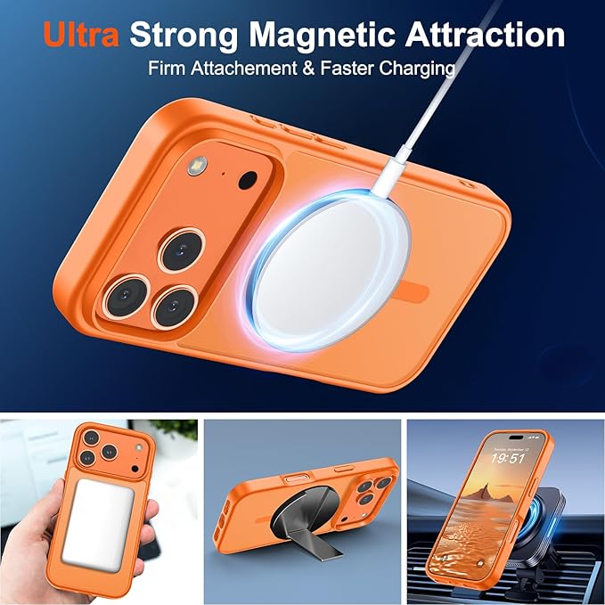 SUPFINE Magnetic for iPhone 17 Pro Max Case (Compatible with MagSafe)(Military Grade Drop Protection) Translucent Matte Shockproof Phone Cover,Starry Orange