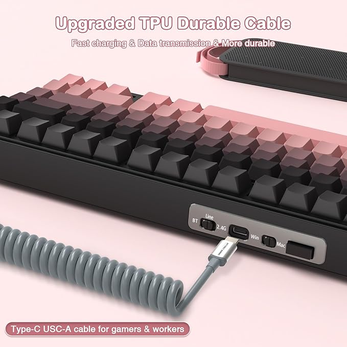 ATTACK SHARK X85 Wireless Mechanical Gaming Keyboard with Knob,Hot Swap,BT/2.4GHz/USB-C,Side Print PBT Keycaps,Gasket,RGB,Coiled Cable,Linear White Jade Switch for Win/PC/MAC