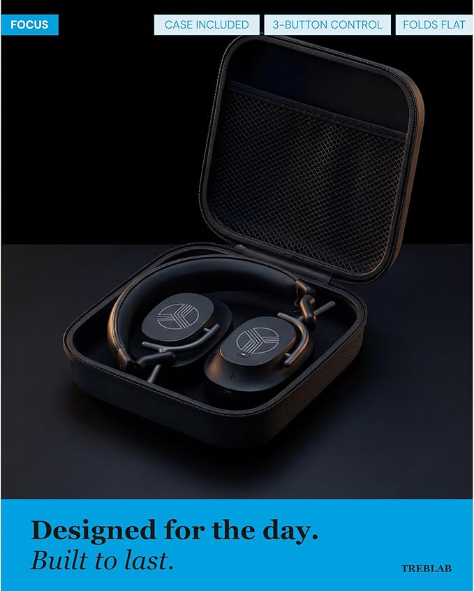 TREBLAB Bluetooth Headphones Over the Ear, Noise Cancelling, Hybrid ANC, 65H Battery, IPX4, Foldable Wireless Headphones with Mic, Lightweight, Work and Travel – U5