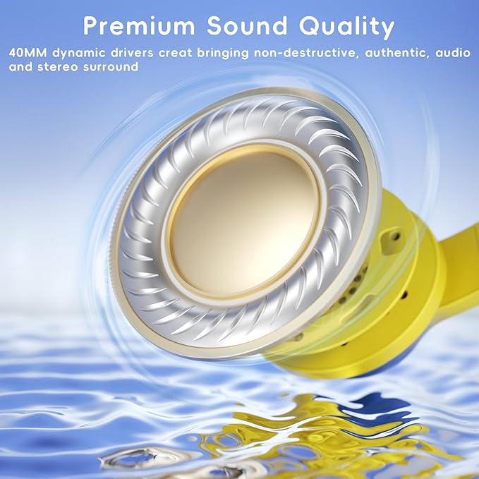 Candy Bila Kids Headphones, Wired Headphones for Kids Over Ear with Microphone, 85/94dB Volume Limiter Headphone for Girls Boys, Foldable Headphone for Learning & Entertainment, Light Yellow