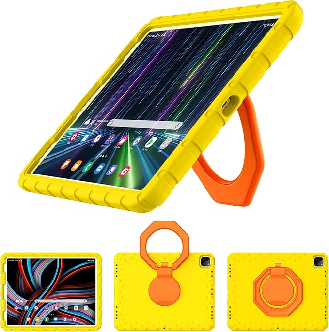 for iPad Pro 12.9 Case 3rd 4th 5th 6th Generation with Pencil Holder & 360° Rotating Handle Stand, New Cute Rugged Cover for iPad Pro 12.9 inch 2022/2021/2020/2018 - Yellow