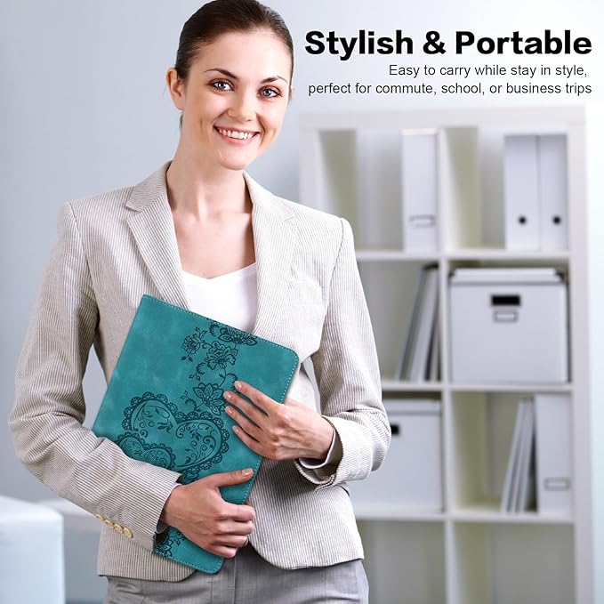 Case for iPad Air 13 inch M4 2026/M3 2025/M2 2024 with Pencil Holder & Card Slots & Hand Strap, Embossed PU Leather Stand Magnetic Shockproof Cover Case for iPad Air 13-Green