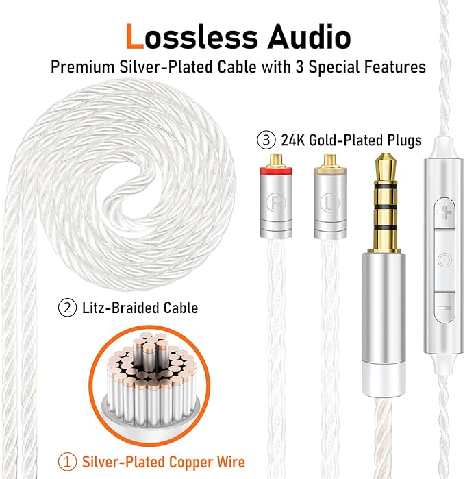 Vibes 202M Wired Earbuds - HiFi in Ear Monitor Headphones - Noise Isolating Ear Buds w/ Mic - Clear Sound, Deep Bass & Comfort-Fit Gaming Earphones - MMCX to 3.5mm & Silver Plated Cord, Carrying Case