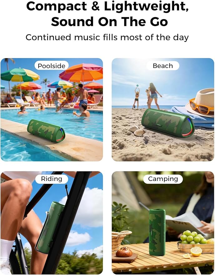 BolaButty Bluetooth Speaker Portable Wireless, IPX5 Waterproof, Up to 20H Playtime, TWS Pairing, BT5.3, for Home/Party/Outdoor/Camping/Beach Essentials, Birthday Gift (Camo)