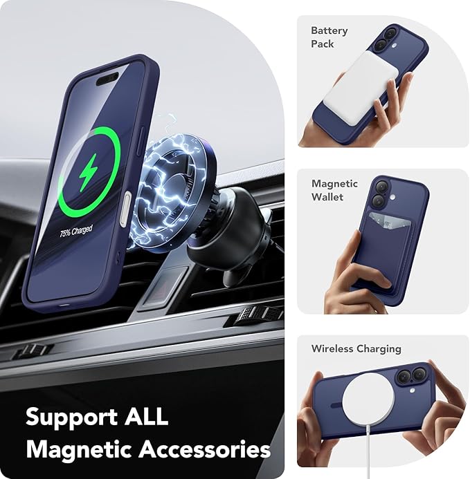 CAPRARO Magnetic Compatible with iPhone 16 Case, Upgraded [Full Camera Protection] [Compatible with MagSafe] Protective Translucent Matte Women Girl Phone Case Cover, Sapphire Blue