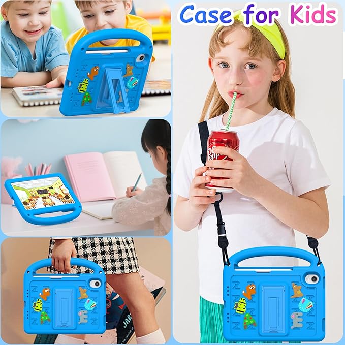 Kids Case for iPad mini 7(A17 Pro) 2024/iPad Mini 6 2021 8.3 Inch, with Built-in Pencil Holder/Anti-Slip Handle/Foldable Stand, Shockproof Protective iPad mini 7th/6th Generation Case 8.3 Inch