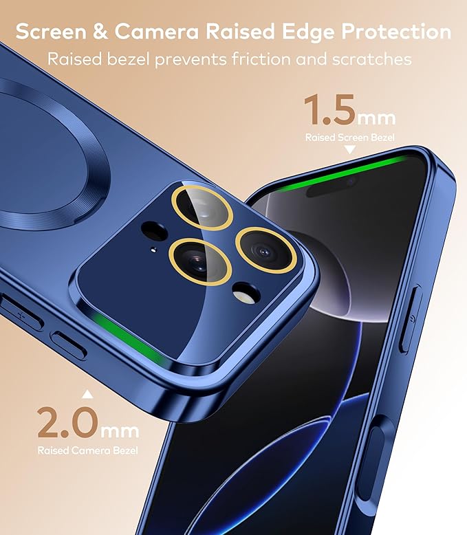 TOBOVON Magnetic for iPhone 16 Pro Case with Ring Stand, Fits MagSafe, with Built-in Camera Lens Protector, Slim Electroplated Shockproof Phone Cover, Blue