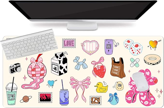 L-SPOUTTO Cute Desk Mat for Keyboard and Mouse,XXL Large Mouse Pad Non-Slip Keyboard Pad Waterproof Desktop Mat for Laptop Computer Work Game Home Office-Cartoon