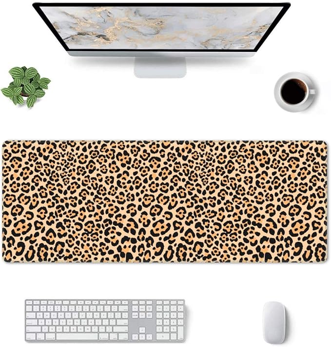 Leopard Animal Print XL Large Mouse Pad with Stitched Edges Long Non-Slip Rubber Base Mousepad Cheetah Laptop Keyboard Mat Desk Pad for Office Home Desk Decor, 31.5" X 11.8"