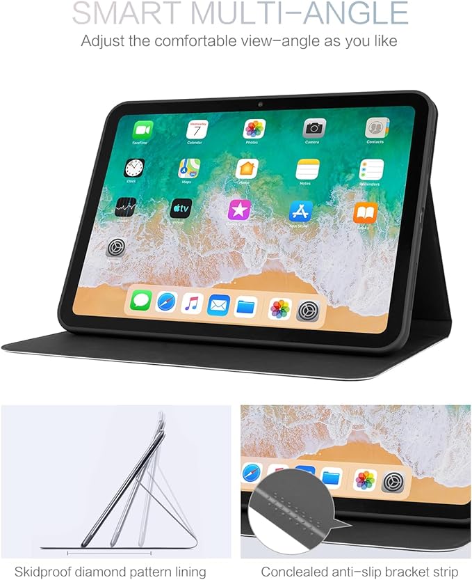 for iPad (A16) 11Th/10Th Generation Case 2025/2022, for iPad Case 11Th/10Th Generation, 10Th/11Th Gen iPadCase Cover Auto Wake/Sleep Multi-Angle Viewing Adjustable Stand, Black Vintage Flower