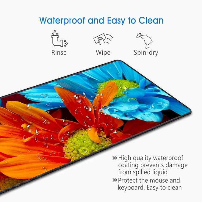 Desk Pad Mat Gaming Mouse Pads with Coasters Set, Stitched Edges Design Mouse Pad XXL Large Mouse Pad for Laptop Computers Daisy Flowers Bloom Colorful Petals Desk Writing Mat for Office & Home