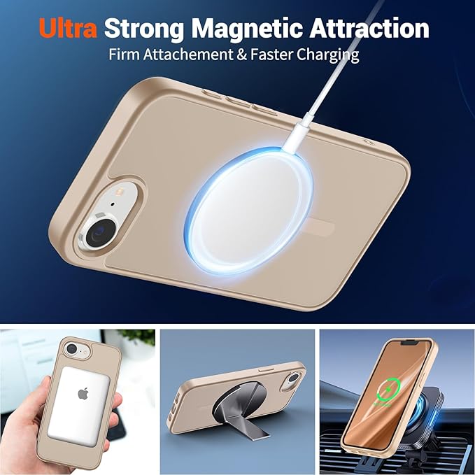 SUPFINE Magnetic for iPhone 17e Case/iPhone 16e Case (Compatible with MagSafe)(Military Grade Drop Protection) Translucent Matte Shockproof with Anti-Fingerprint Phone Case,Desert Gold