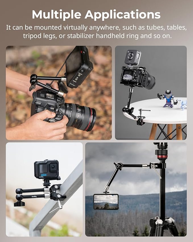SMALLRIG Clamp w/ 1/4" and 3/8" Thread and 9.8 Inches Adjustable Friction Power Articulating Magic Arm with 1/4" Thread Screw for LCD Monitor/LED Lights - KBUM2732B