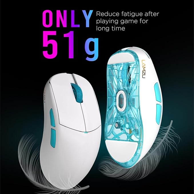 Lamzu Atlantis Mini Pro Wireless Gaming Mouse, Ultra Lightweight 51g, Mechanical Switch,Symmetrical,26000 DPI,MCU Nordic 52840,PAW3395 Sensor, 4K Compatible, for Small Hand Gamer-Polar Whtie