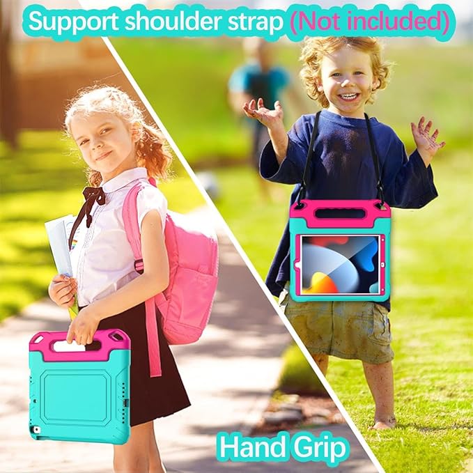 YIHE Kids Case for iPad 10.2 Inch 9th/8th/7th Generation 2021/2020/2019, iPad Pro 10.5 & iPad Air 3, Shockproof Handle Stand Kids Case with Screen Protector for iPad 10.2/10.5 Inch, Cyan&Pink