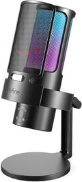 FIFINE Gaming USB Microphone, PC Computer Mic with 4 Polar Patterns for Podcast Streaming Recording YouTube, RGB Condenser Desktop Mic for Windows, Mac, with Headphone Jack-AmpliGame A8 Plus