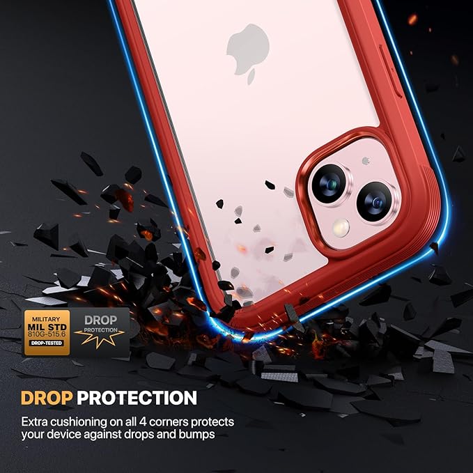 Diaclara Designed for iPhone 15 Case, Full Body Rugged Case with Built-in Touch Sensitive Anti-Scratch Screen Protector, with Camera Lens Protector for iPhone 15 6.1" (Red)