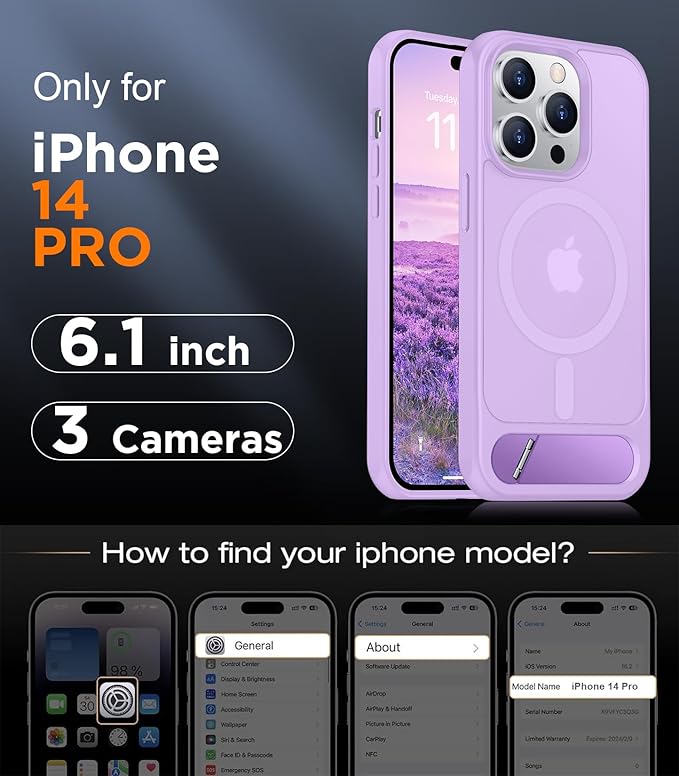 Magnetic Compatible with iPhone 14 Pro Case, [Built-in Invisible Kickstand][Compatible with MagSafe] [Military Grade Shockproof] Slim Translucent Matte Phone Case for iPhone 14 Pro 6.1"