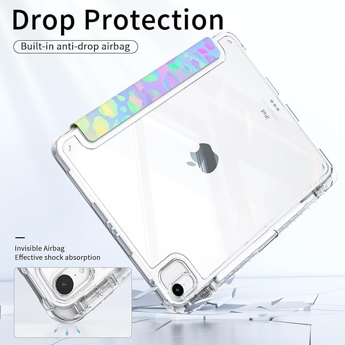 Case for iPad Air 11 Inch M4/M3/M2 (2026/2025)/2024, iPad Air 5th/4th Generation 10.9" Case Cheetah, Clear Back Cover with Penci Holder, Origami Multi-Angle Stand, Composition Book