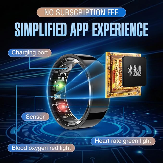 Halo Ring Smart– Compatible with iOS and Android Systems, No Subscription Required, Long Battery Life, Equipped with Sensor Technology, Supports Fitness, Blood Oxygen, and Sleep Monitoring.