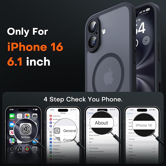 TOCOL for iPhone 16 Case with Camera Control Capture Button, Compatible with Magsafe Charger, Built-in Magnetic Ring, Translucent Matte Phone Case for iPhone 16 6.1 inch (Key Black)