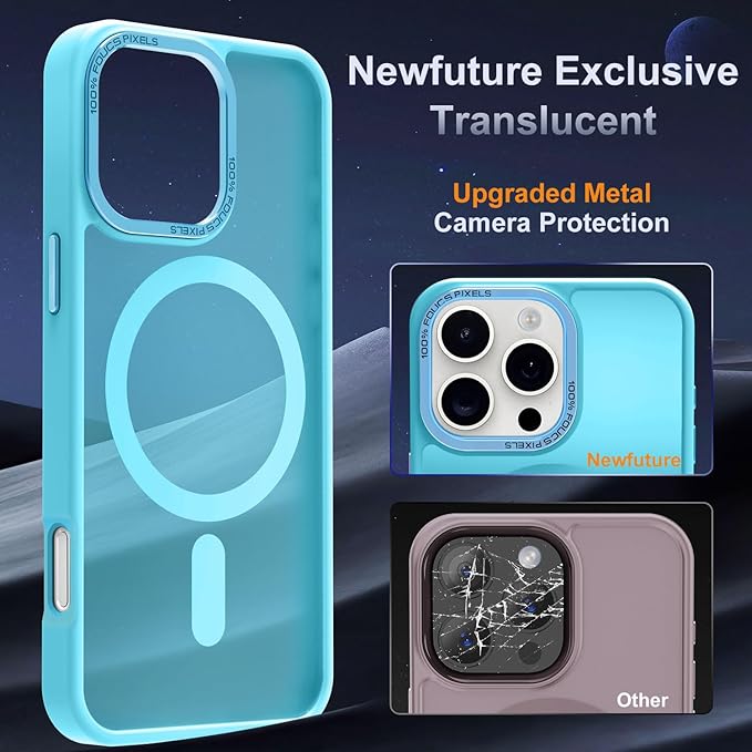 Newfuture Designed for iPhone 16 Pro Case with Magnetic [13 FT Military Drop Protection] [Compatible with Magsafe] Slim Translucent Matte Shockproof with Anti-Fingerprint Phone Case,Lake Blue