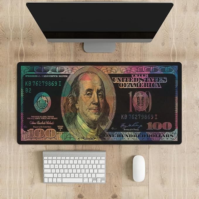 Cool Men Money Rectangle Mouse Pad Non Slip Rubber Base Funny US Dollar Full Desk Mouse Pad 100 Dollar Bills Gaming Keyboard and Mouse Pad for Laptop Computers Office Home Desk 31.5“x15.7