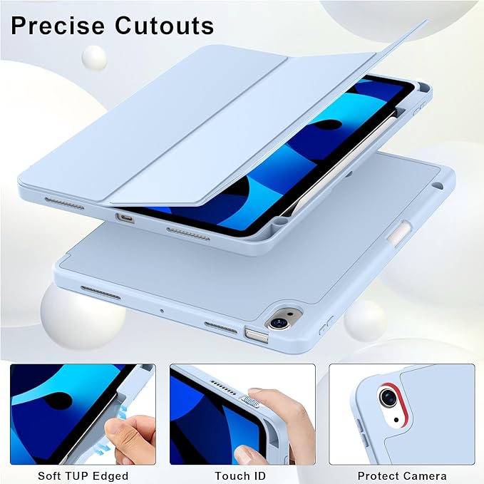 Case for iPad Air 11-Inch M4/M3/M2 2026/2025/2024, iPad Air 5/4 (2022/2020 5th/4th Generation 10.9-Inch) with Pencil Holder, Slim Stand Soft Back Support Touch ID, Auto Wake/Sleep, Light Blue