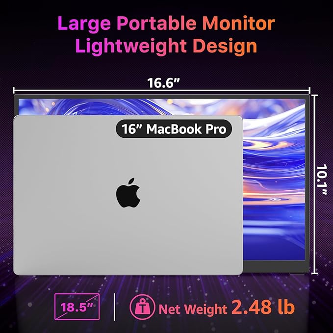 kksmart Portable Monitor for Laptop MacBook Surface PC Xbox PS5, Travel Monitor Second Screen for Laptop, HDMI USB-C VESA Compatible Built-in Speaker, 18.5inch