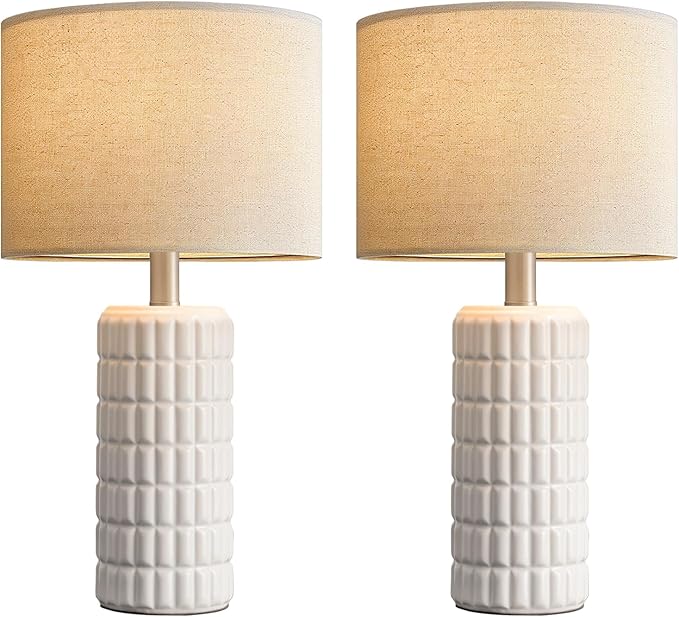 Seealle 23" Modern Ceramic Table Lamps Set of 2 - Table Lamps for Living Room, Farmhouse Bedside Night Stands Lamp for Bedroom, White Boho Nightstand Lamps Set of 2(Bulb Included)