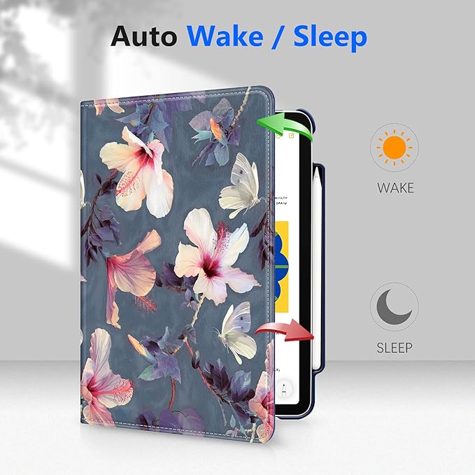 Fintie Rotating Case for iPad Pro 11-inch (4th / 3rd Generation) 2022/2021-360 Degree Swiveling Stand Cover w/Pencil Holder, Auto Sleep/Wake, Also Fit iPad Pro 11" 2nd/1st Gen, Blooming Hibiscus
