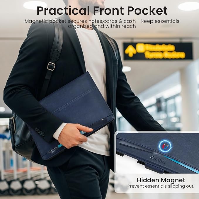 Handcrafted Case for iPad Air 13 Inch M4/M3/M2 (2026/2025/2024) with Pencil Holder & Hand Strap & Pocket,Magnetic Clasp,Multi Angles Stand,Protective Folio Cover,Auto Sleep/Wake,Dark Blue