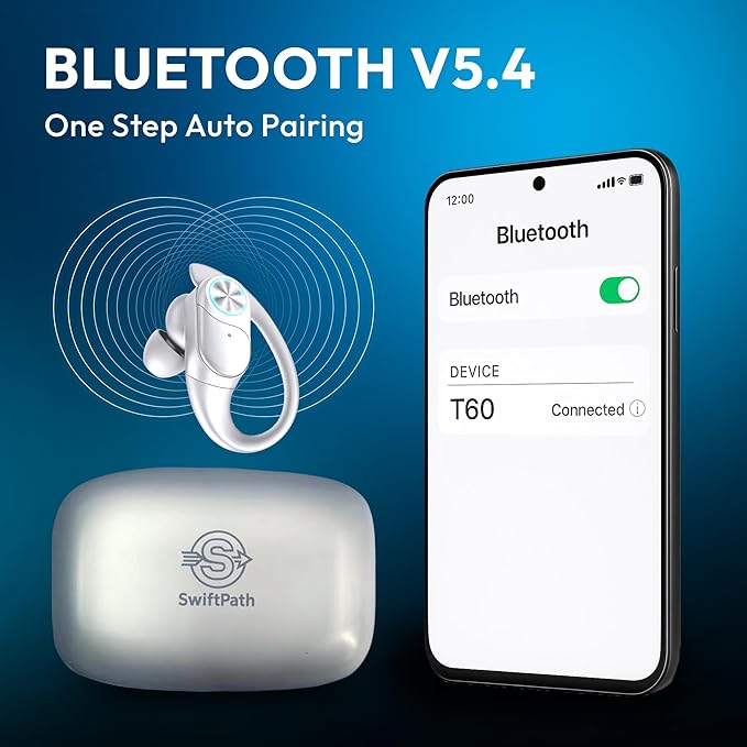 Wireless Bluetooth Sports Earbuds - Over-Ear Hook Headphones with LED Display - Touch Control & Voice Assistant - Wireless Charging Case – for Running - Gym - Workout (Light Grey)