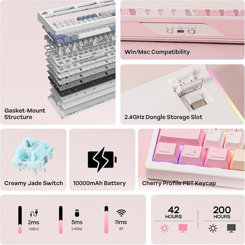EPOMAKER TH108 PRO Full Size Mechanical Keyboard with Screen & Knob, Wireless Gaming Keyboard with 10000mAh, Creamy Gasket, Hot Swap, Custom Driver, RGB Backlight, NKRO (Pink, Creamy Jade)