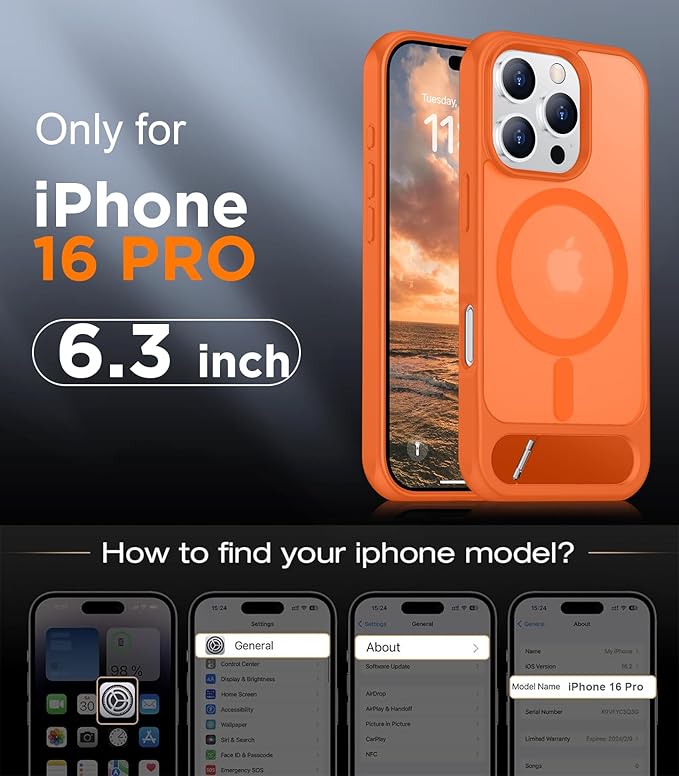 Magnetic Compatible with iPhone 16 Pro Case, [Built-in Invisible Kickstand][Compatible with MagSafe][Military Grade Shockproof] Slim Translucent Matte Phone Case for iPhone 16 Pro 6.3"