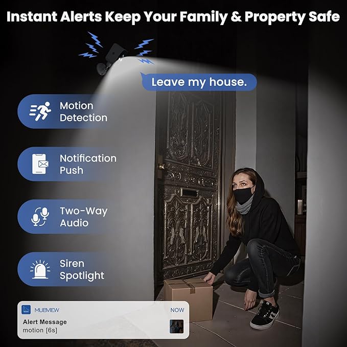 360° View Wireless Outdoor Security Camera, No Subscription Free 7-Day Cloud/SD, Pan, AI Detection, Magnetic, Battery Powered, 2.4G WiFi, 2K, Night Vision, 2-Way Talk, Home Security, IP65