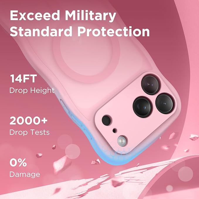 CAPRARO Magnetic for iPhone 17 Pro Case for Women Girls, Upgraded [Full Camera Protection] [Compatible with MagSafe] Cute Wave Translucent Matte Phone Case for iPhone 17 Pro, Peach Pink