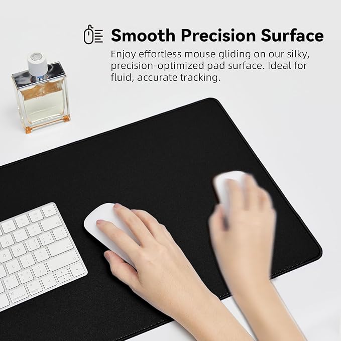Reniteco Large Gaming Mouse Pad with Durable Stitched Edges, Non-Slip Rubber Base, Big Computer Keyboard Mouse Mat Desk Pad for Home Office Gaming Work, 31.5"x11.8"x0.08", Black