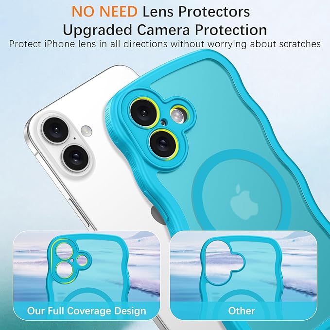 BENTOBEN Magnetic for iPhone 17 Case, Cute Wavy Full Camera Protection [Compatible with MagSafe] Translucent Matte Anti-Slip Bumper Women Girls Boys Protective Cover for 17 6.3", Lake Blue