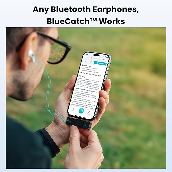 HiDock P1 mini AI Voice Recorder: Smart Voice Recorder Work with Wireless Earbuds for Meeting Lectures Calls BlueCatch Tech Digital Audio Recorder Transcription Summary HiNotes APP Control 32GB