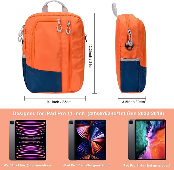 9-11 Inch Tablet Sleeve Bag, Padded Carrying Travel Case for iPad Pro 11-in, Galaxy Tab S9/S8, with Shoulder Strap (Orange)