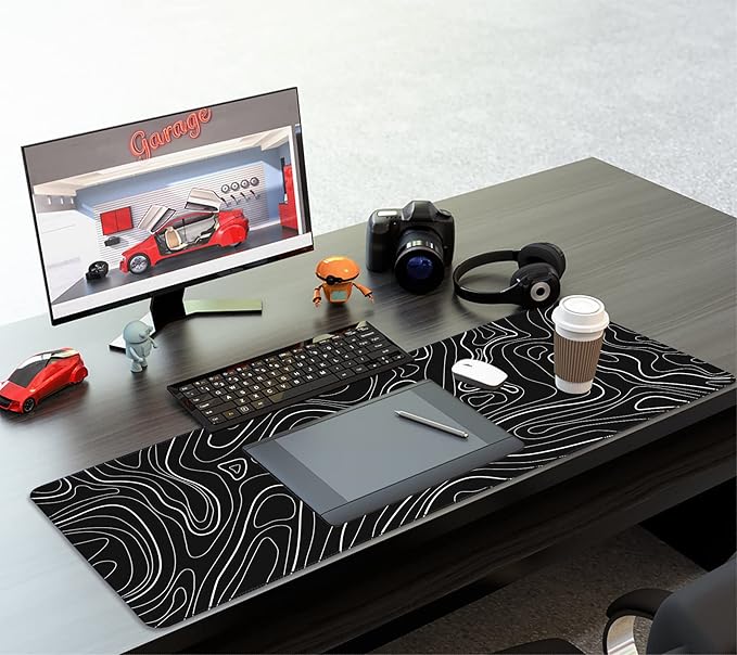 UJoowalk Topographic Gaming Mouse Pad, Large, Black and White, 31.5 x 11.8 in