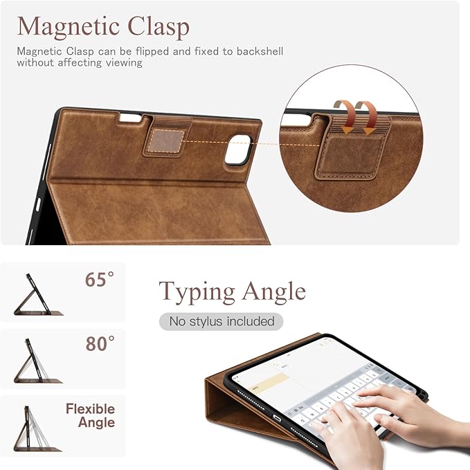 Antbox for iPad Pro 13 Inch Case M5 2025/M4 2024, Built-in Pencil Holder, Supports Pencil Pro/(USB-C), Auto Sleep/Wake Function PU Leather (Brown)