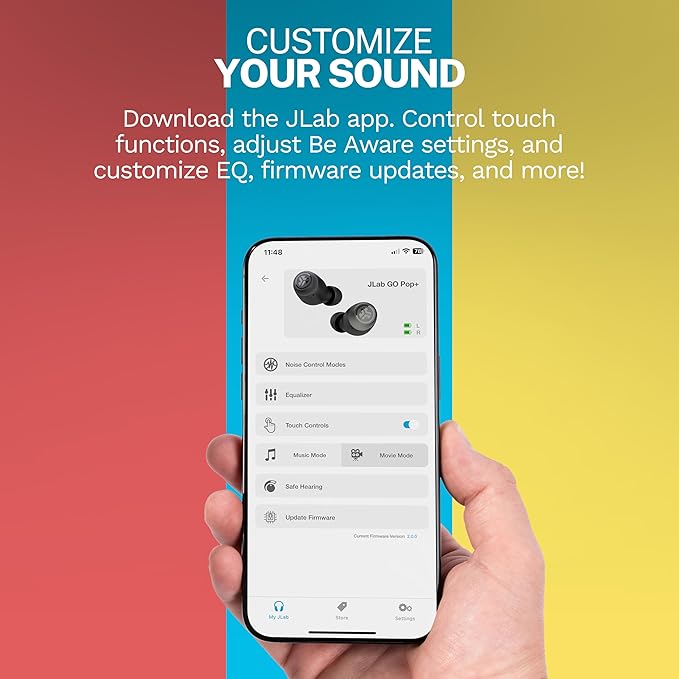 JLab Go Pop+, True Wireless Earbuds, Bluetooth 5, Dual Connect, IPX4, App Support, Confetti