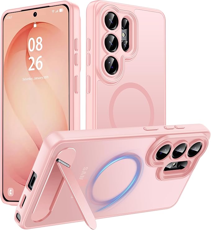 Magnetic for Samsung Galaxy S26 Ultra Case, [Compatible with MagSafe][Full Camera Protection][Built-in Invisible Kickstand] Translucent Matte Phone Case for S26 Ultra 6.9" - Pink