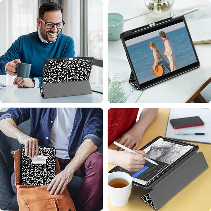 DTTO for iPad Air 13 Inch Case M4/M3/M2 2026/2025/2024, iPad Pro 12.9 Inch Case (6th/5th/4th/3rd Gen), Smart Slim Trifold Stand Soft Cover with Pencil Holder, Book