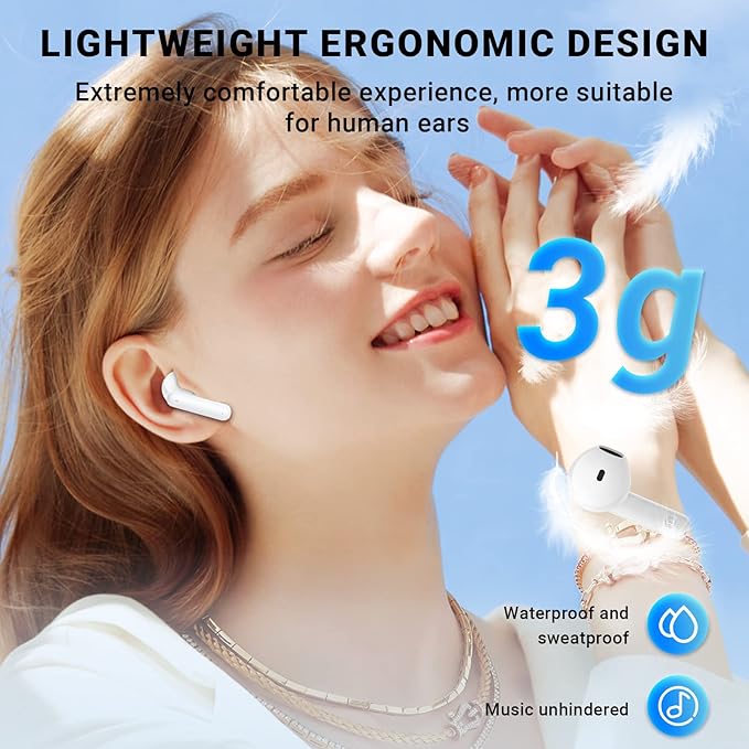 Wireless Earbuds, Bluetooth 5.4 Headphones with 42H Ultralight Ear Buds,Bluetooth Earbuds with 4 ENC Noise Cancelling Mics, HiFi Deep Bass Dual LED Display USB-C, Waterproof Earphones for Android iOS